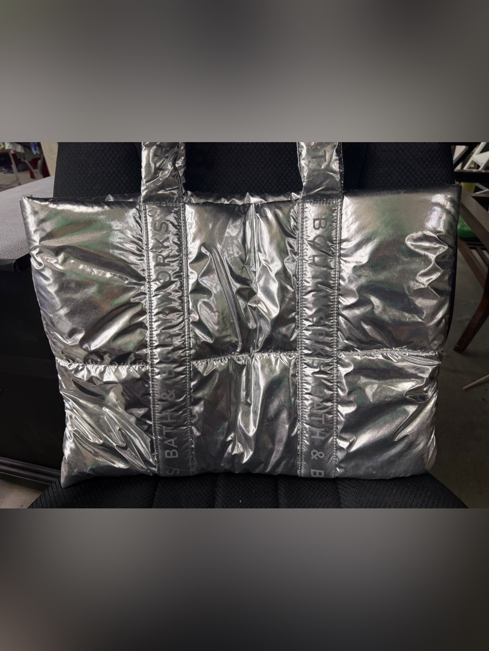 Bath & Body Works Silver Metallic Quilted Tote